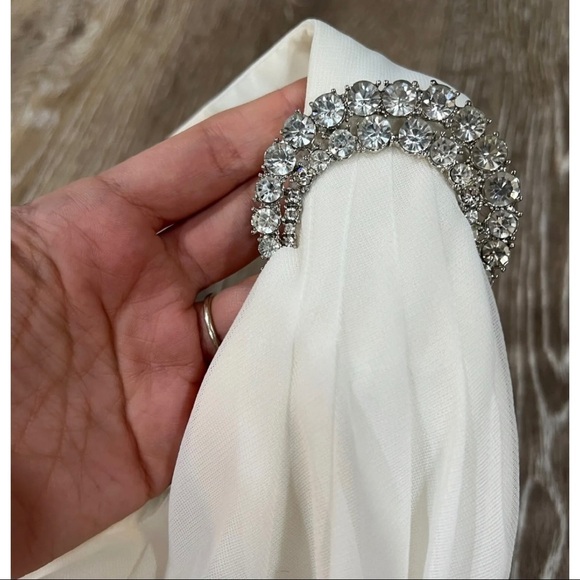 Alex Evenings Sz 14 Long Ivory One Shoulder Rhinestone Formal Gown Wedding Dress - Picture 6 of 9